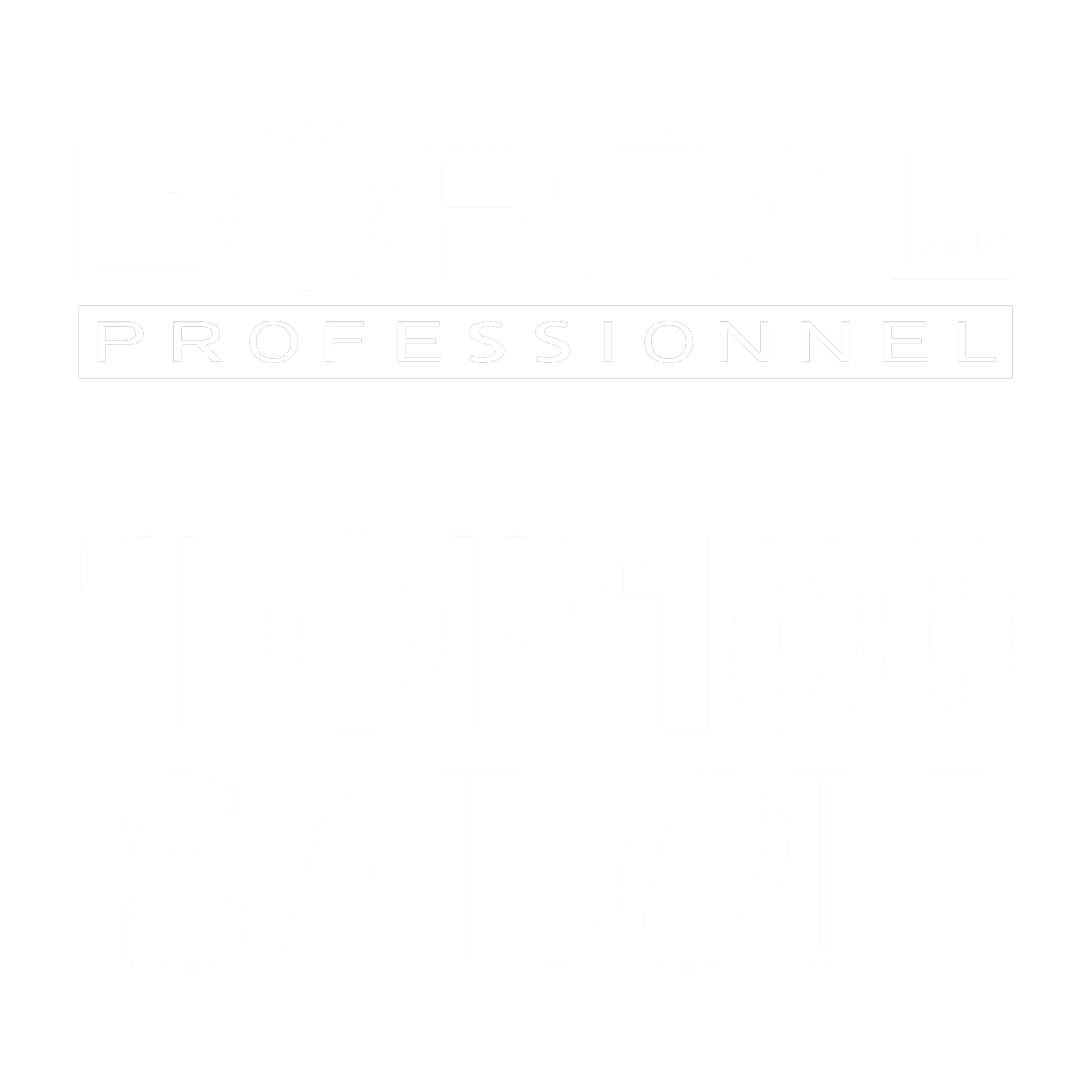 L'Oréal Professionnel Top 100 Salon logo on a black background.